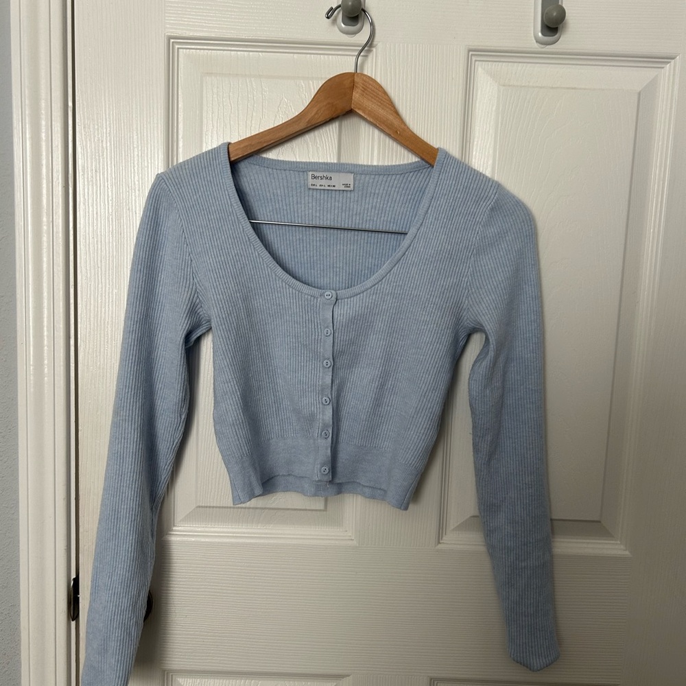 Bershka Sky Blue Ribbed Knit Top